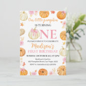 Kleine Pompoen Herfst Verjaardag Meisje 1e Verjaar Kaart (Staand voorkant)