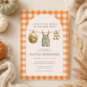Kleine Pompoen Herfst Waslijn Jongen Baby Shower Kaart