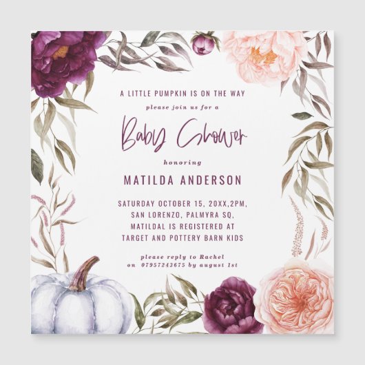 Kleine pompoen herfst waterverf florale baby showe (Voorkant)