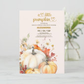 Kleine pompoen herfst waterverf florale baby showe kaart (Staand voorkant)