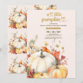 Kleine pompoen herfst waterverf florale baby showe kaart (Voorkant / Achterkant)