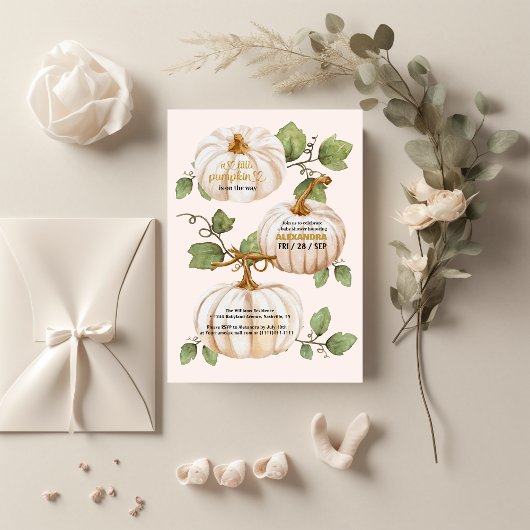 Kleine pompoen herfst waterverf florale baby showe kaart