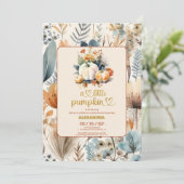 Kleine pompoen herfst waterverf florale baby showe kaart (Staand voorkant)