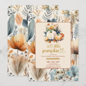 Kleine pompoen herfst waterverf florale baby showe kaart (Voorkant / Achterkant)