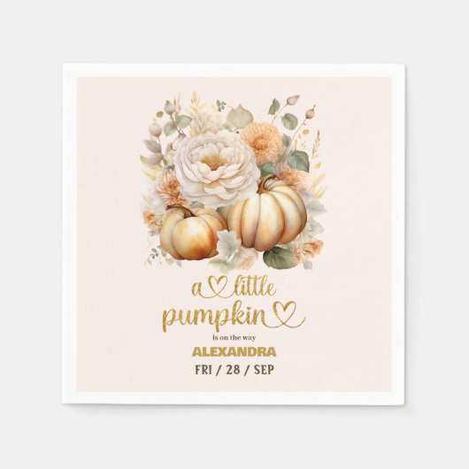 Kleine pompoen herfst waterverf florale baby showe servet (Voorkant)