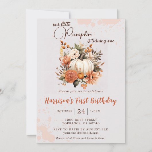 Kleine Pompoen Herfst Wildflower Patroon Verjaarda Kaart (Voorkant)