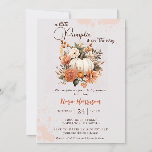 Kleine Pompoen Herfst Wildflower Pattern Baby show Kaart (Voorkant)