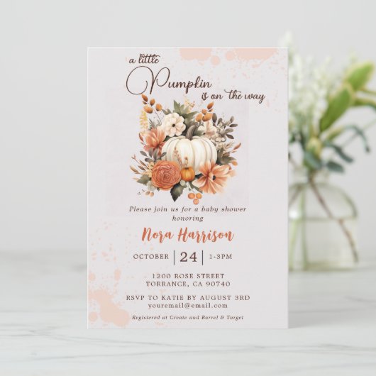 Kleine Pompoen Herfst Wildflower Pattern Baby show Kaart (Staand voorkant)