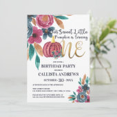 Kleine pompoen Herfst Wit Goud Bloemen 1e Verjaard Kaart (Staand voorkant)