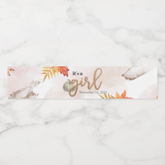 Kleine pompoen Het is een meisje Baby shower Waterfles Etiket (Enkel label)