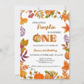 Kleine pompoen is draaien een meisje 1e verjaardag kaart (Voorkant)
