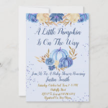 Kleine pompoen is onderweg met blauw Baby shower