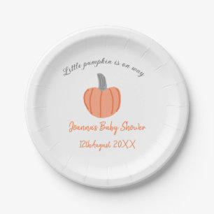 Kleine pompoen is onderweg oranje grijs baby showe papieren bordje