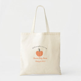 Kleine pompoen is onderweg oranje grijs baby showe tote bag