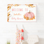 Kleine pompoen is onderweg roze welkomstbanner spandoek (Insitu)