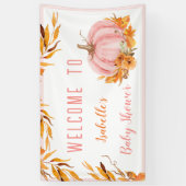 Kleine pompoen is onderweg roze welkomstbanner spandoek (Verticaal)