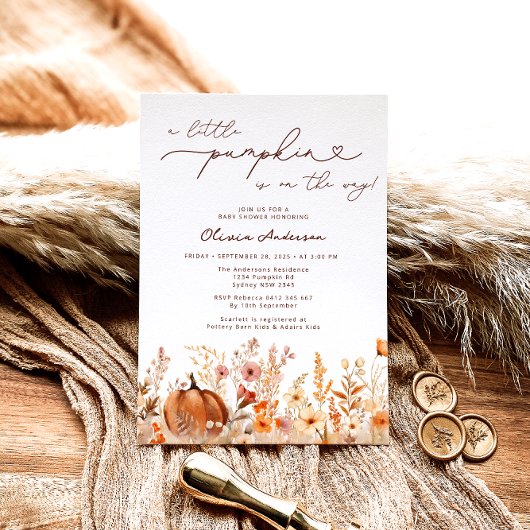 Kleine pompoen is op de Way Meadow Baby shower Kaart