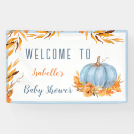 Kleine pompoen is op de weg blauwe welkomstbanner spandoek