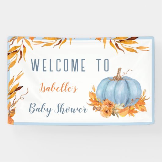 Kleine pompoen is op de weg blauwe welkomstbanner spandoek (Horizontaal)