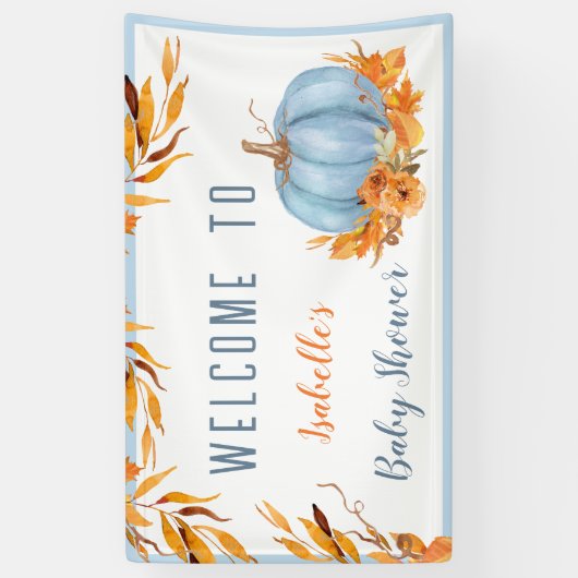 Kleine pompoen is op de weg blauwe welkomstbanner spandoek (Verticaal)