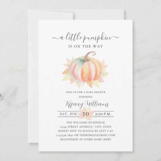 Kleine pompoen is op de weg Herfst Baby shower Kaart (Voorkant)