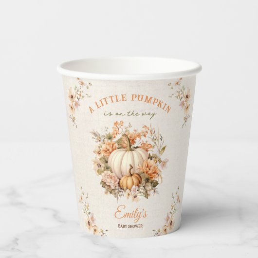 Kleine pompoen is op de weg pastel Baby shower Papieren Bekers (Achterkant)