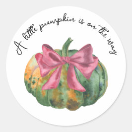 Kleine Pompoen is op komst Herfst baby shower Ronde Sticker