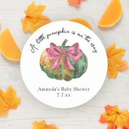 Kleine pompoen is op komst Herfst baby shower Ronde Sticker