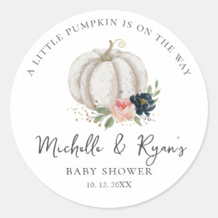Kleine Pompoen Is Op Weg Baby Shower  Ronde Sticker