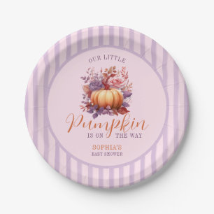 Kleine pompoen is op weg naar Baby shower Lila Papieren Bordje