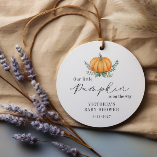 Kleine pompoen is op weg naar het Baby shower Bedankjes Labels