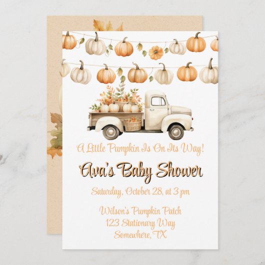 Kleine pompoen is op weg naar het Baby shower Kaart (Voorkant / Achterkant)