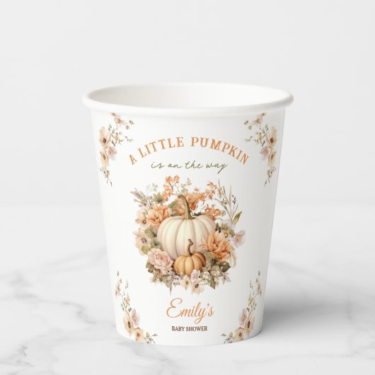 Kleine pompoen is op weg naar neutraal Baby shower Papieren Bekers (Achterkant)
