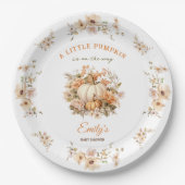 Kleine pompoen is op weg naar neutraal Baby shower Papieren Bordje (Voorkant)