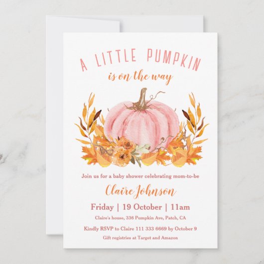 Kleine pompoen is op weg naar roze meisje Baby sho Kaart (Voorkant)