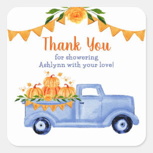 Kleine Pompoen Jongen Baby Shower Bedankt Vierkante Sticker