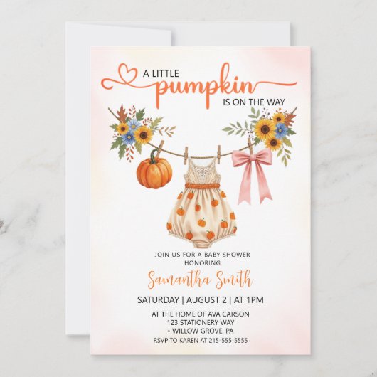 Kleine pompoen kleding Herfst Meisje Baby shower Kaart (Voorkant)