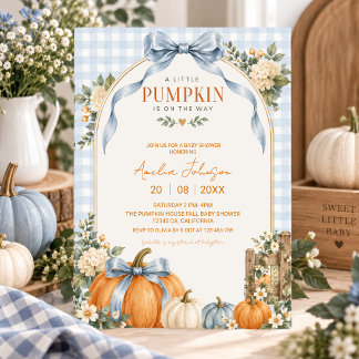 Kleine Pompoen Komt Onderweg Blauwe Baby Shower Kaart