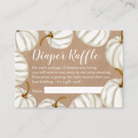 Kleine pompoen kraft luier loterij baby shower informatiekaartje (Voorkant)