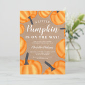 Kleine pompoen kraft oranje herfst baby shower kaart (Staand voorkant)