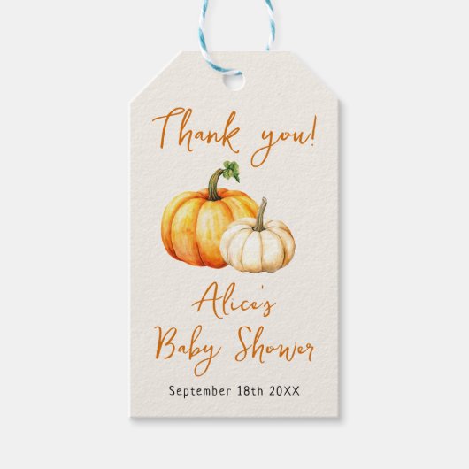Kleine Pompoen Landelijke Herfst Baby Shower Cadeaulabel (Voorkant)