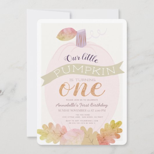 Kleine pompoen lavendel roze meisje 1e verjaardag kaart (Voorkant)