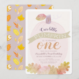 Kleine pompoen lavendel roze meisje 1e verjaardag kaart