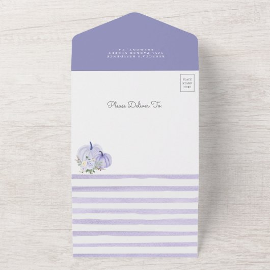 Kleine Pompoen Lavendel Rozen Baby shower All In One Uitnodiging (Buitenkant)