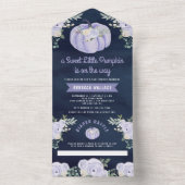 Kleine Pompoen Lavendel Rozen Navy Baby shower All In One Uitnodiging (Binnen)