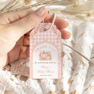 Kleine Pompoen Lint Bloemige Baby Shower Bedankt Cadeaulabel