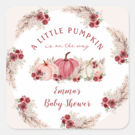 Kleine Pompoen Marsala Baby shower Vierkante Stick Vierkante Sticker