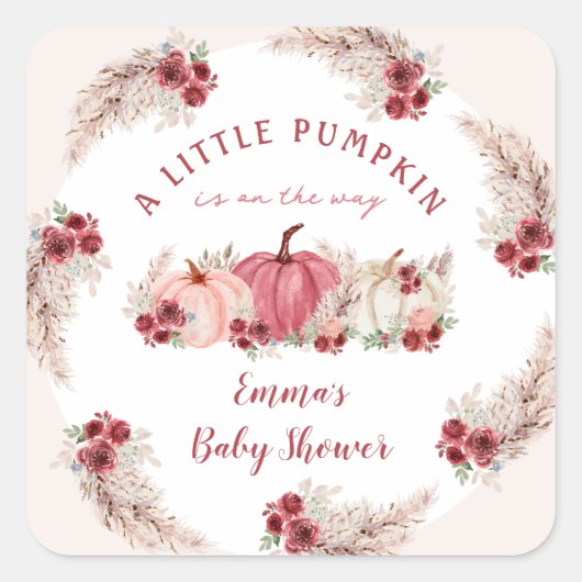 Kleine Pompoen Marsala Baby shower Vierkante Stick Vierkante Sticker (Voorkant)