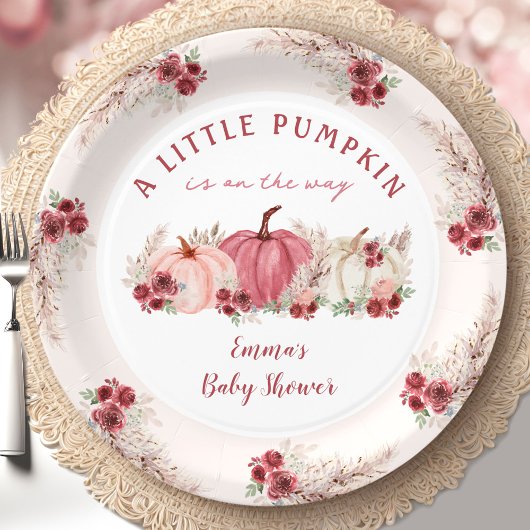 Kleine Pompoen Marsala Herfst Boho Baby shower Papieren Bordje