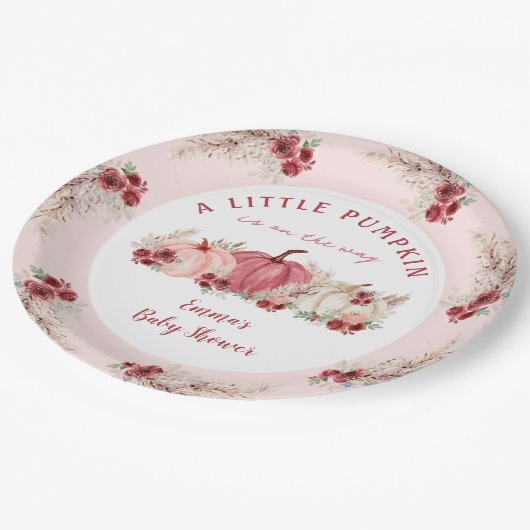 Kleine Pompoen Marsala Herfst Meisje Baby shower Papieren Bordje (Gekanteld)